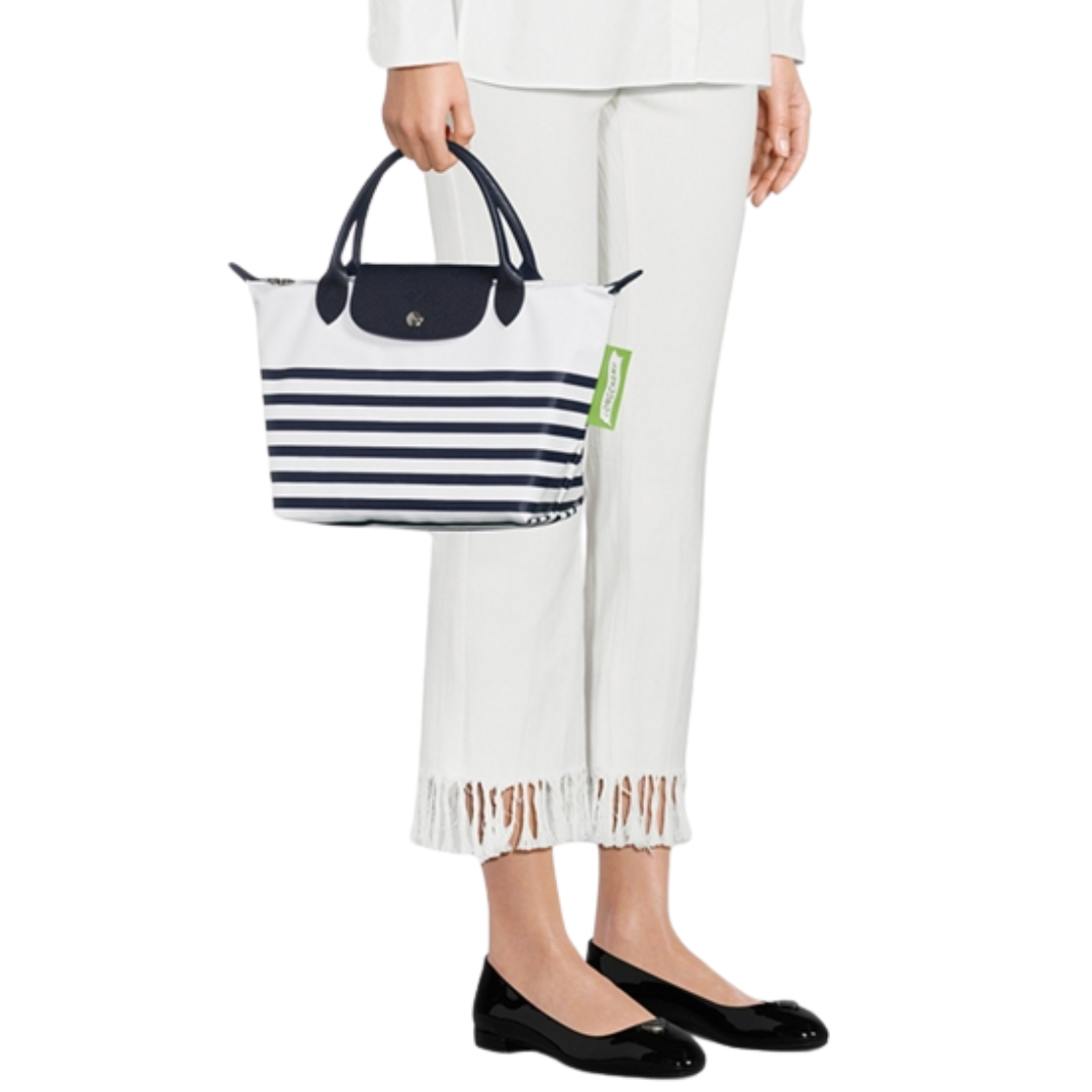 Small Le Pliage Striped Tote Bag in Navy/White