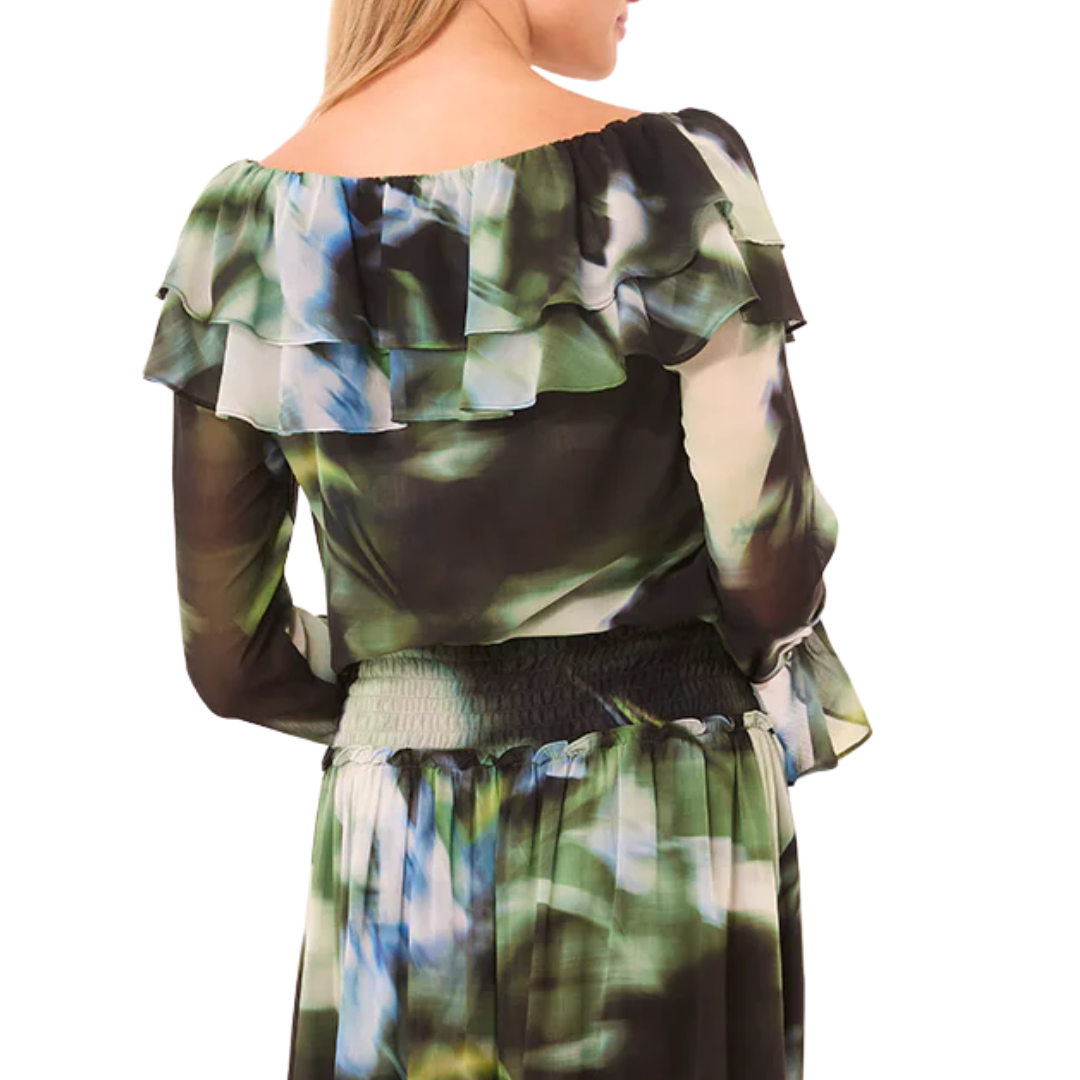 Patsy Top in Blurred Casablanca Lily Chiffon