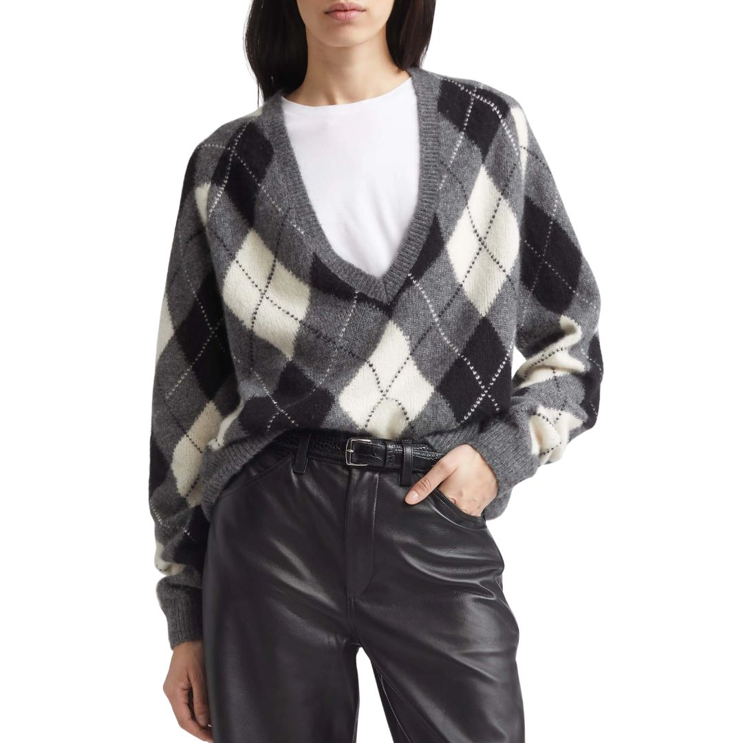 Feron Argyle Sweater in Charcoal Argyle