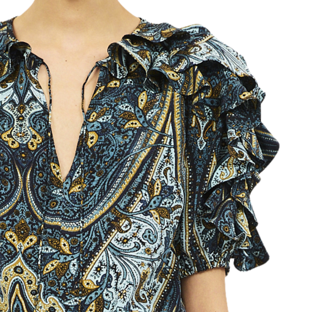 Josephine Short Sleeve Silk Top in Prussian