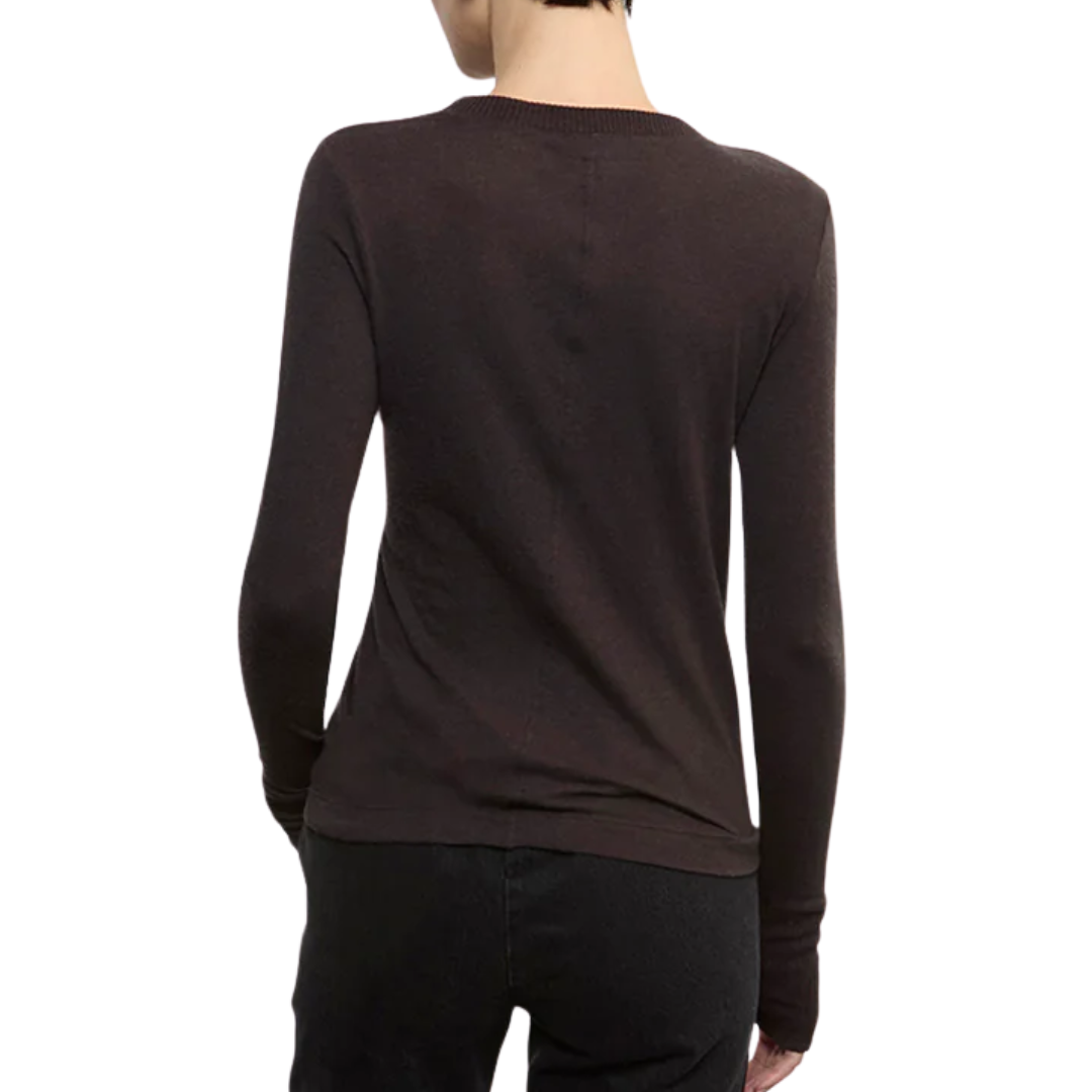 Cashmere Easy Cuffed Crew in Dark Brown