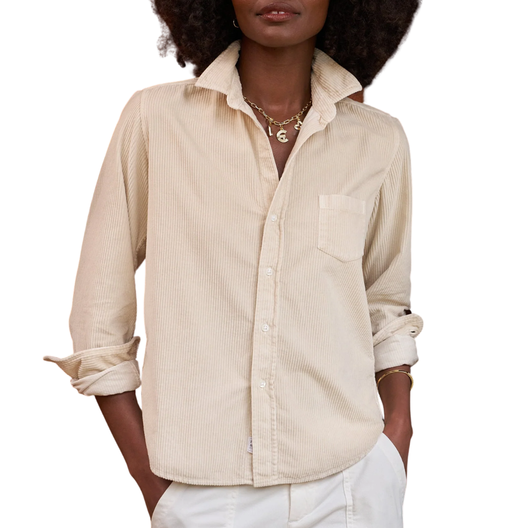 Barry Tailored Button-Up Shirt in Vintage White Corduroy