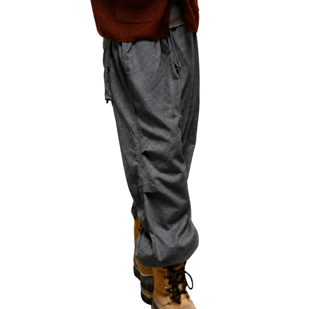 Cashmere/Blend Loose Drawcord Biggy Pant in Heathered Grey