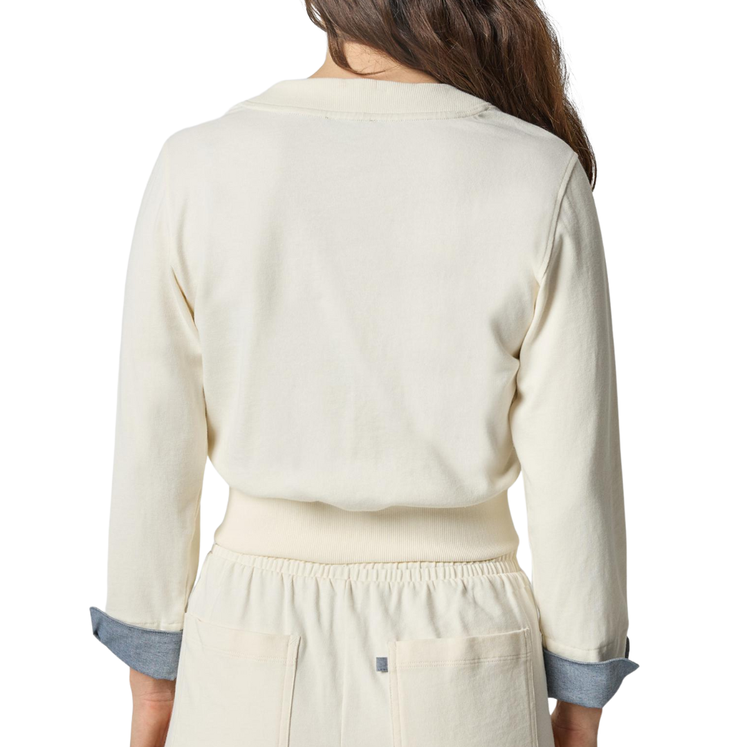 Chambray Cuff Cardigan in Magnolia