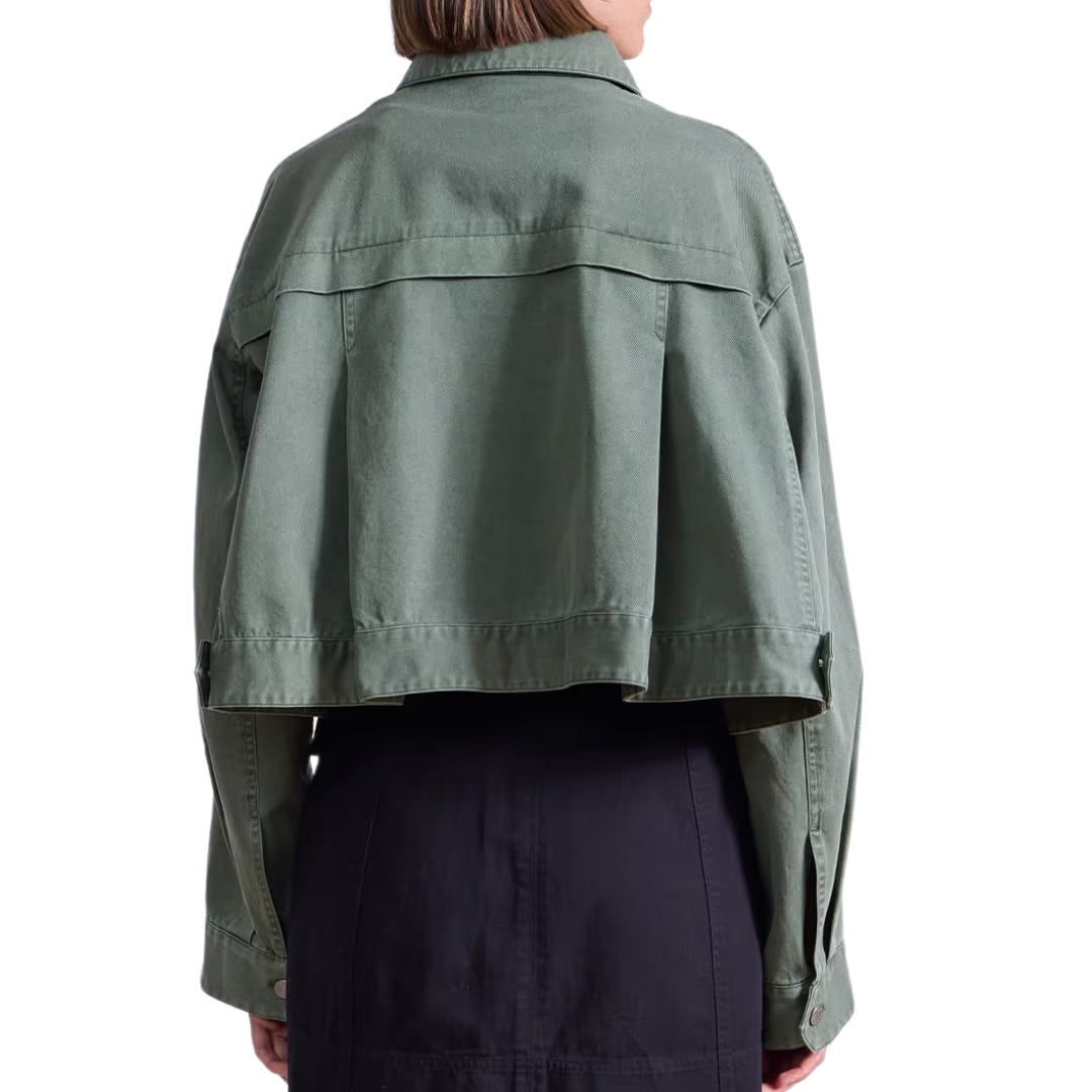 Cropped Trapeze Jacket in Thyme