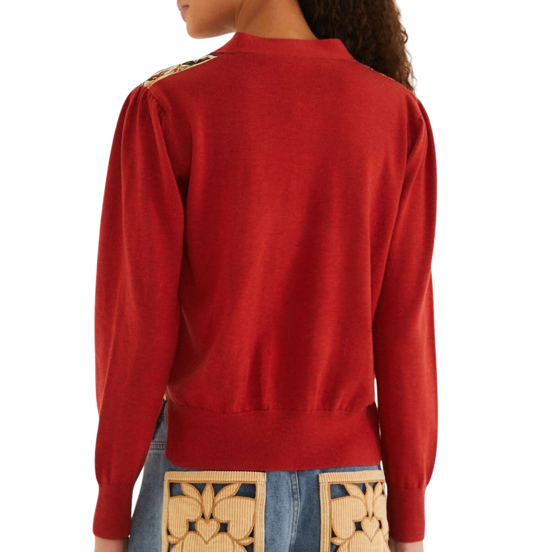 Ainika Garden Scarf Buttoned Knit Cardigan in Red