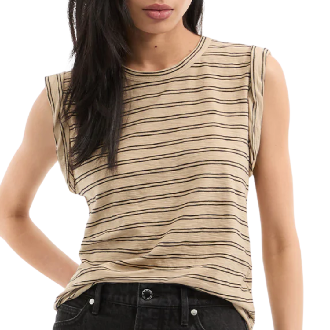 Dree Muscle Tee in Stone Khaki/Black