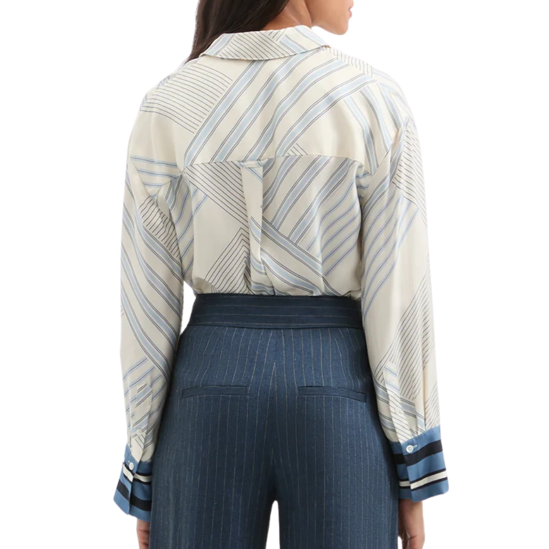 Delila Silk Blouse in Dove/Blue Lake Multi