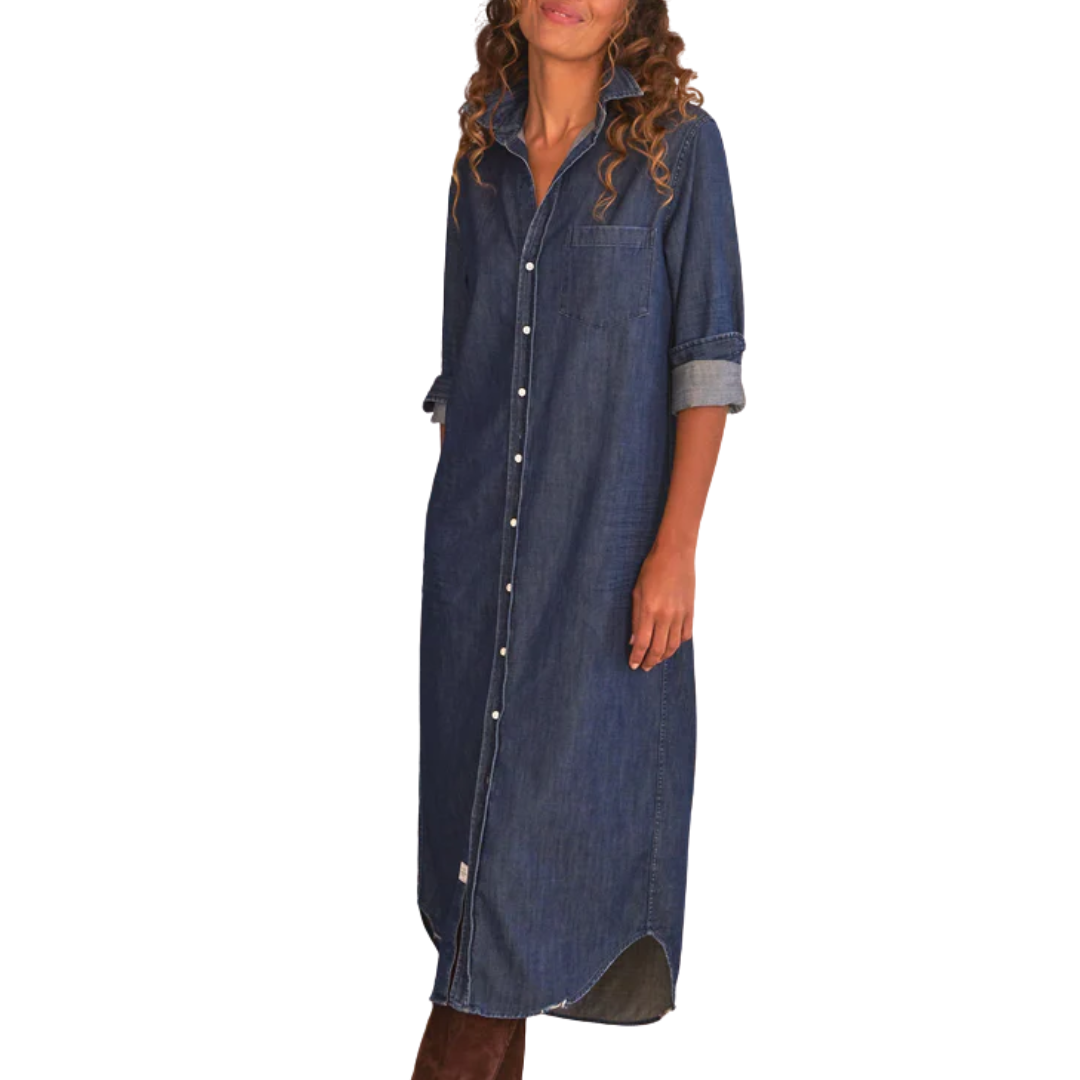 Rory Maxi Shirtdress in Vintage Dark Indigo Wash