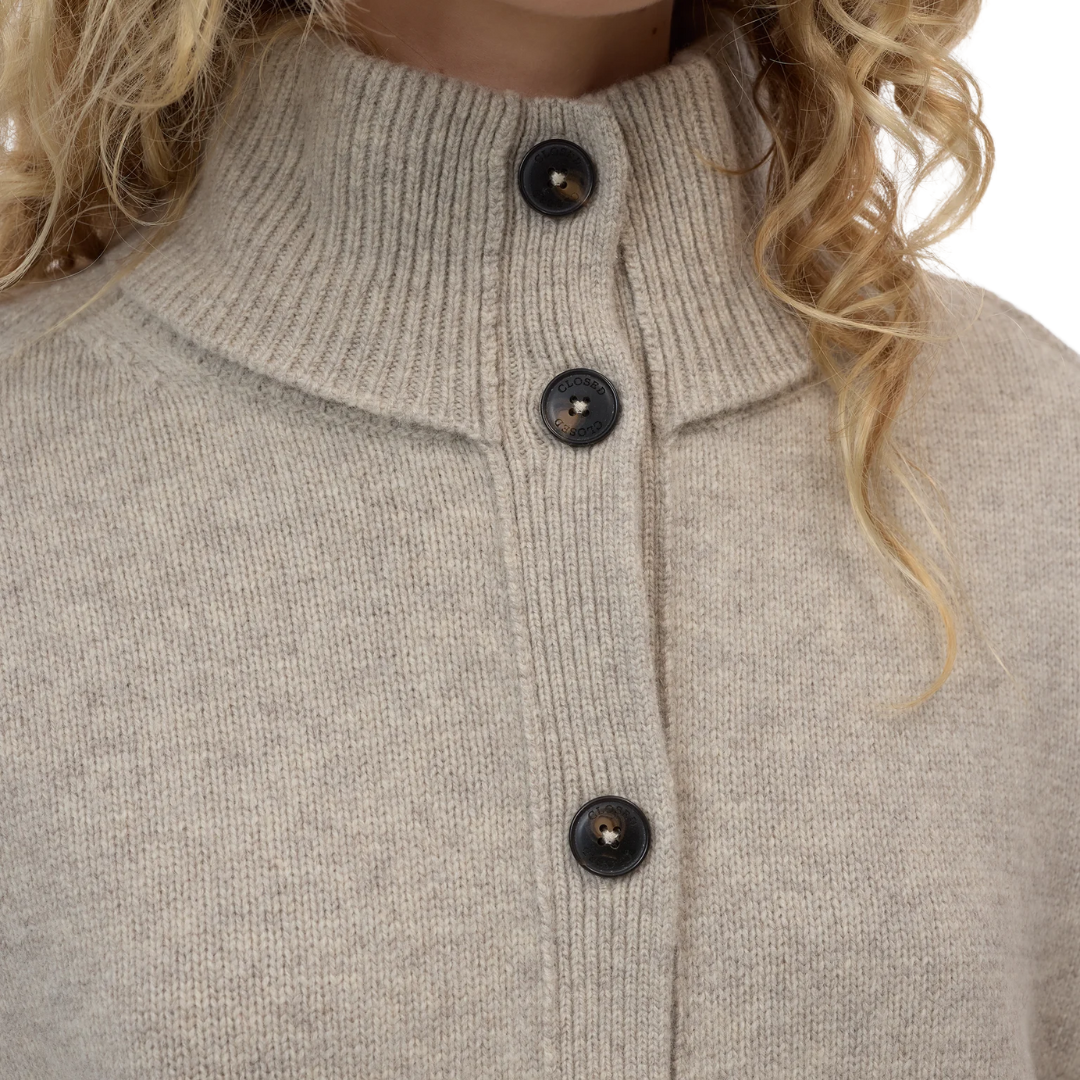 Roll Neck Cardigan in Silt Grey