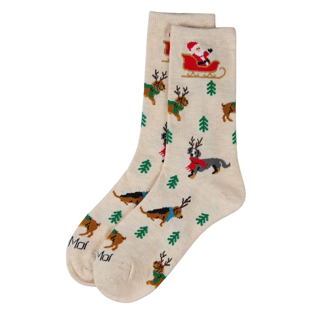 Reindeer Pups Socks in Ivory Heather