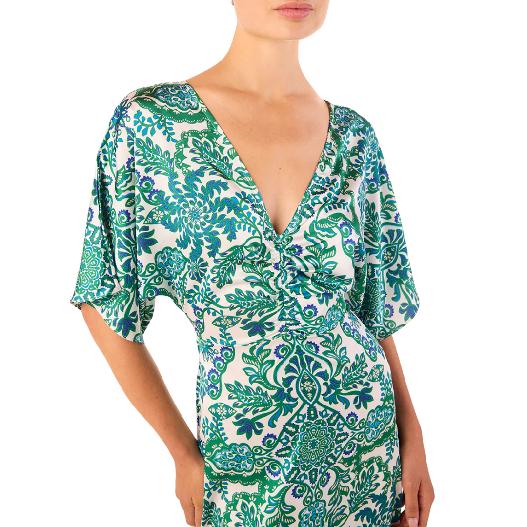 Zania Dress in Reflective Botanical