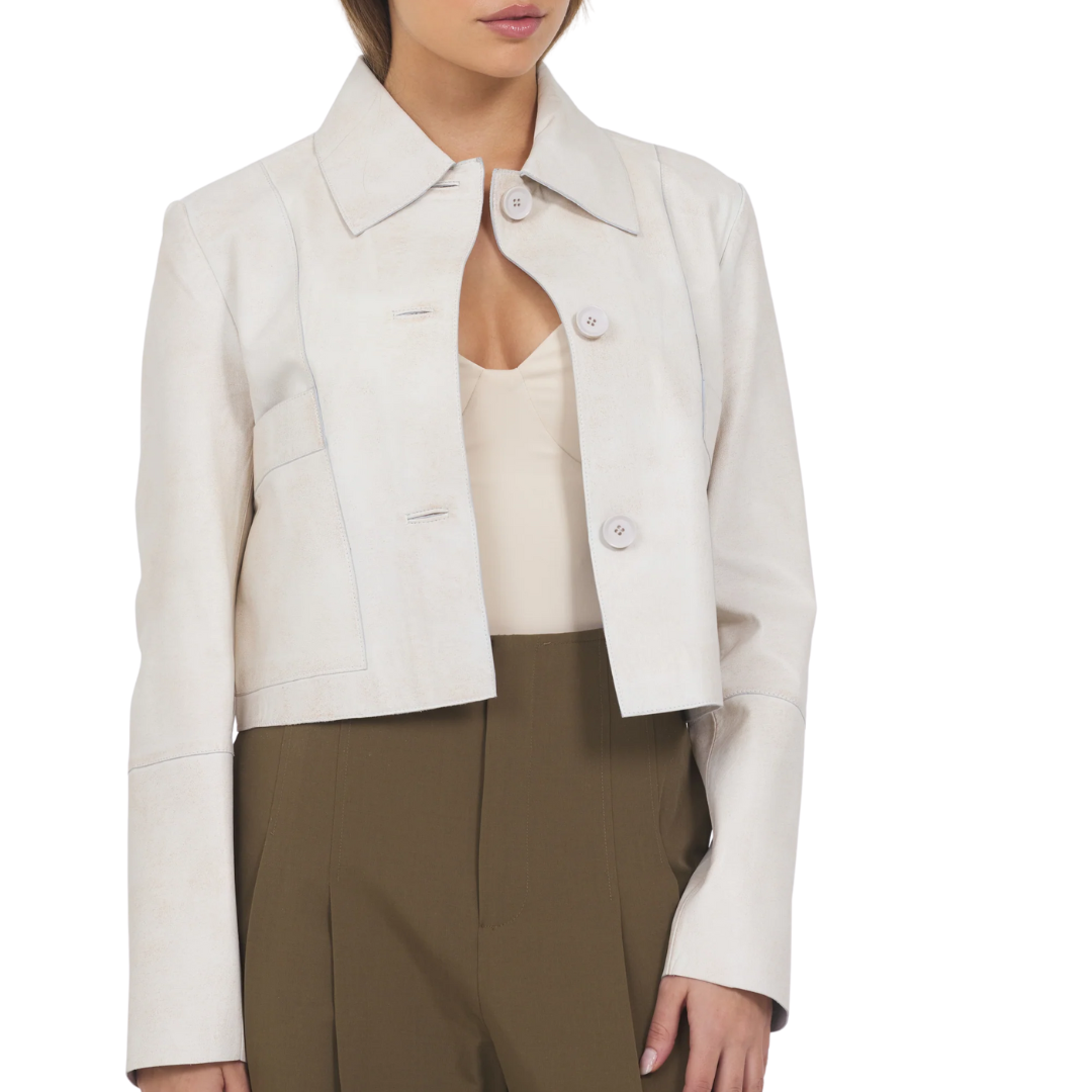 Simona Vintage Leather Jacket in Coconut