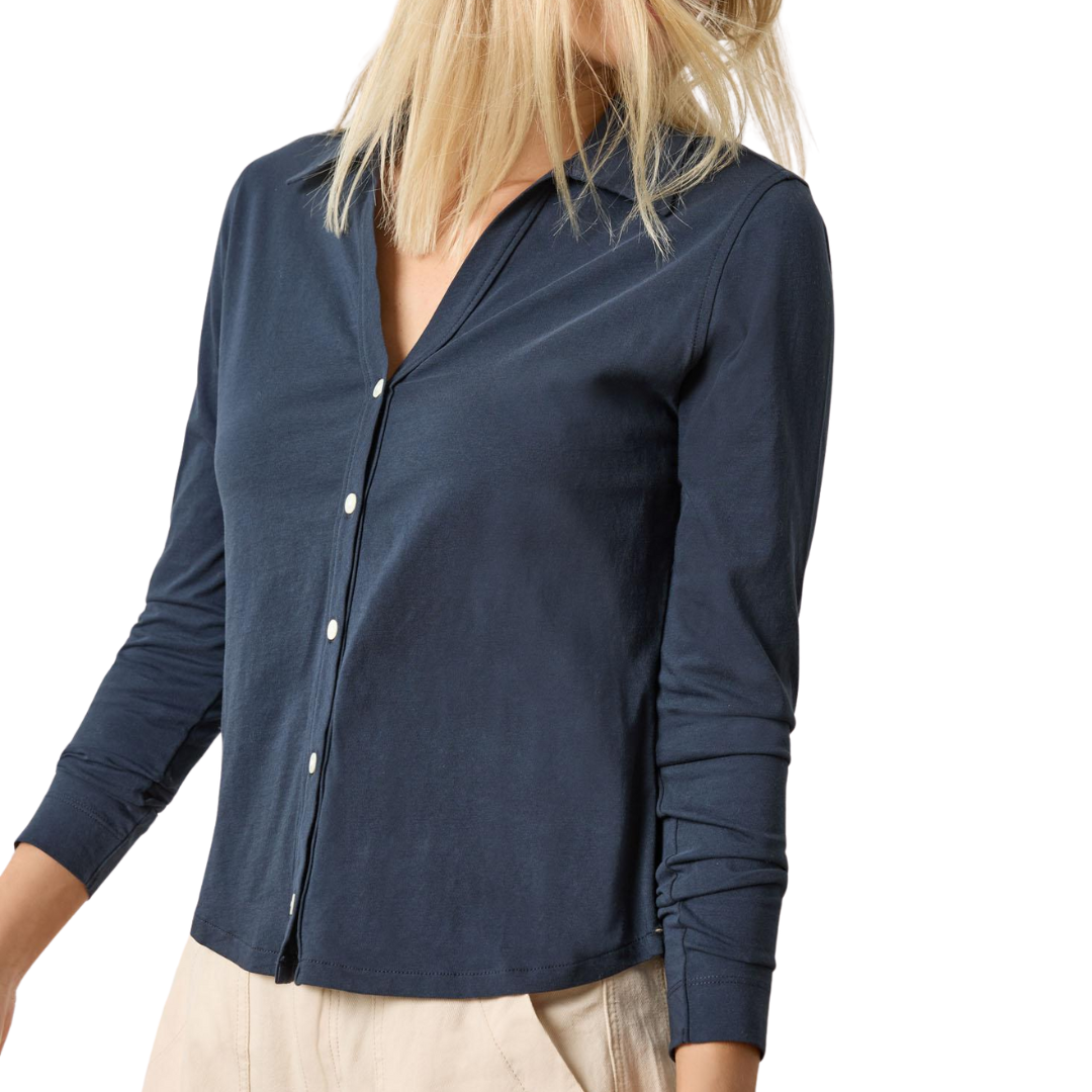 Split Collar Button Down in Navy