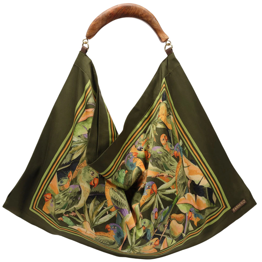 Satin Scarf Medium Bag in Parrots Forest Green