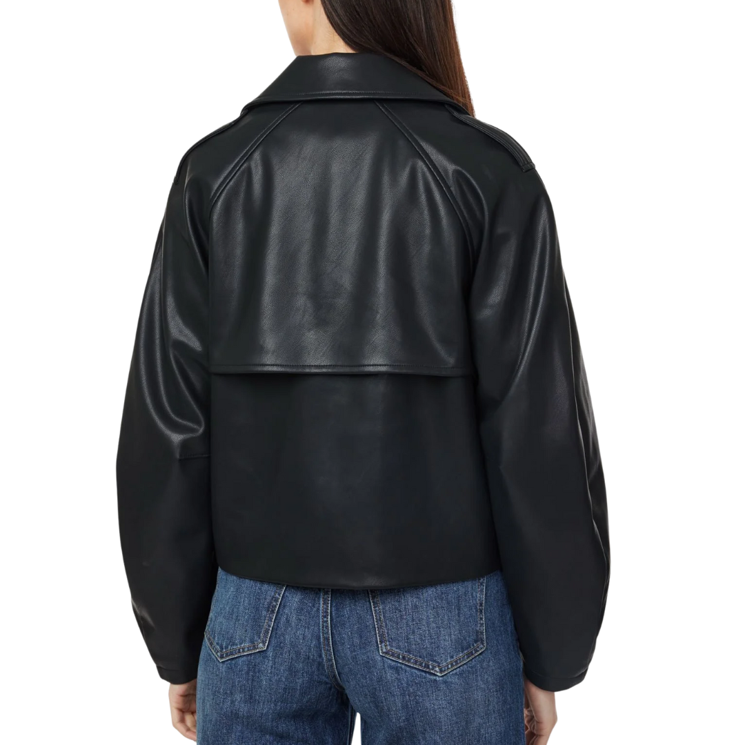 Vegan Leather Crop Trench in Black