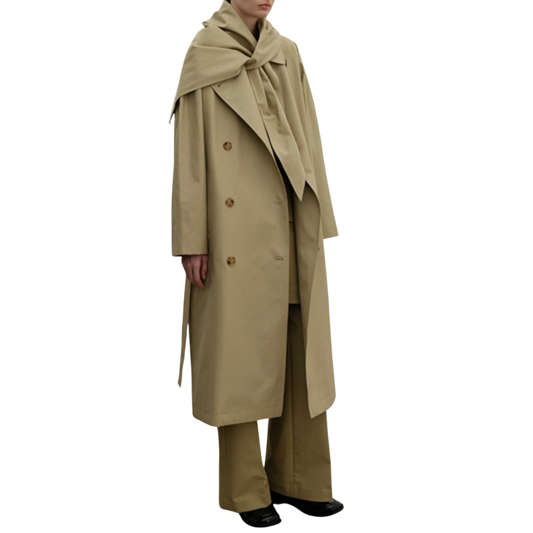 Scarf Trench Coat in Khaki