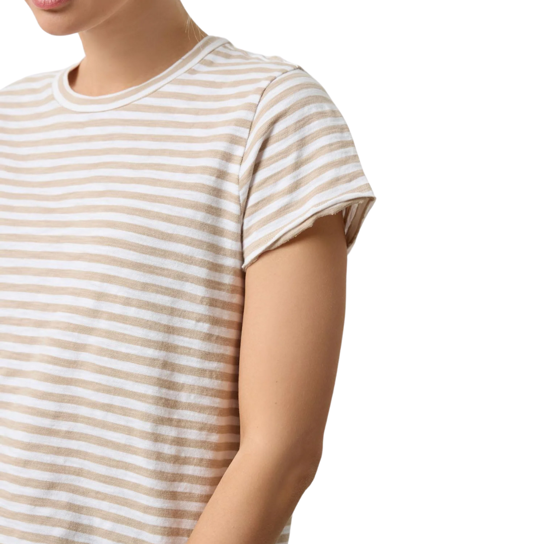 Striped Cap Sleeve Crewneck in Flax Stripe