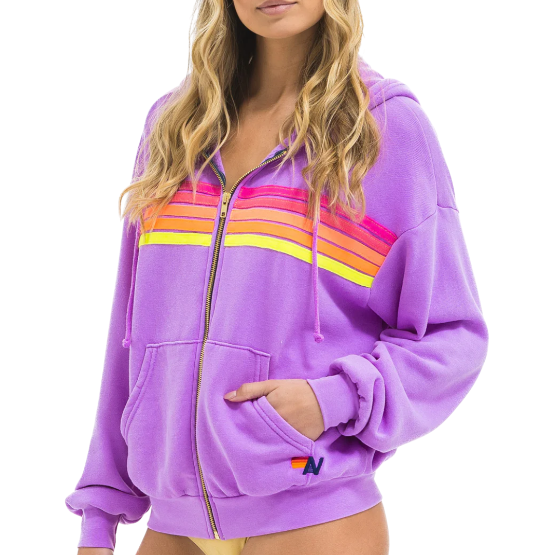 5 Stripe Zip Hoodie in Neon Purple/Neon