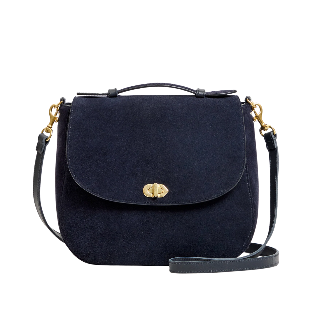 Turnlock Louis w/ Top Handle in Navy Suede