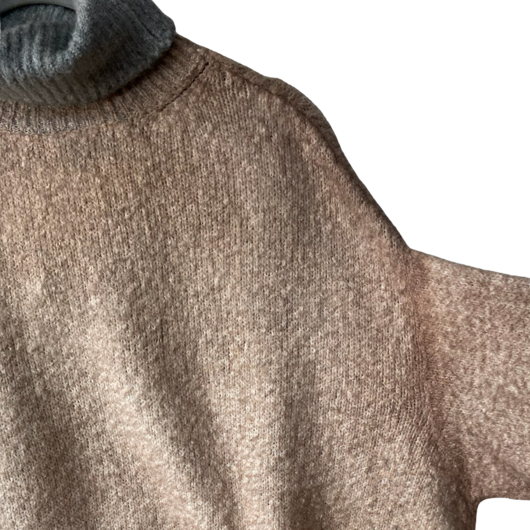 Cotton Bicolor High Neck in Taupe