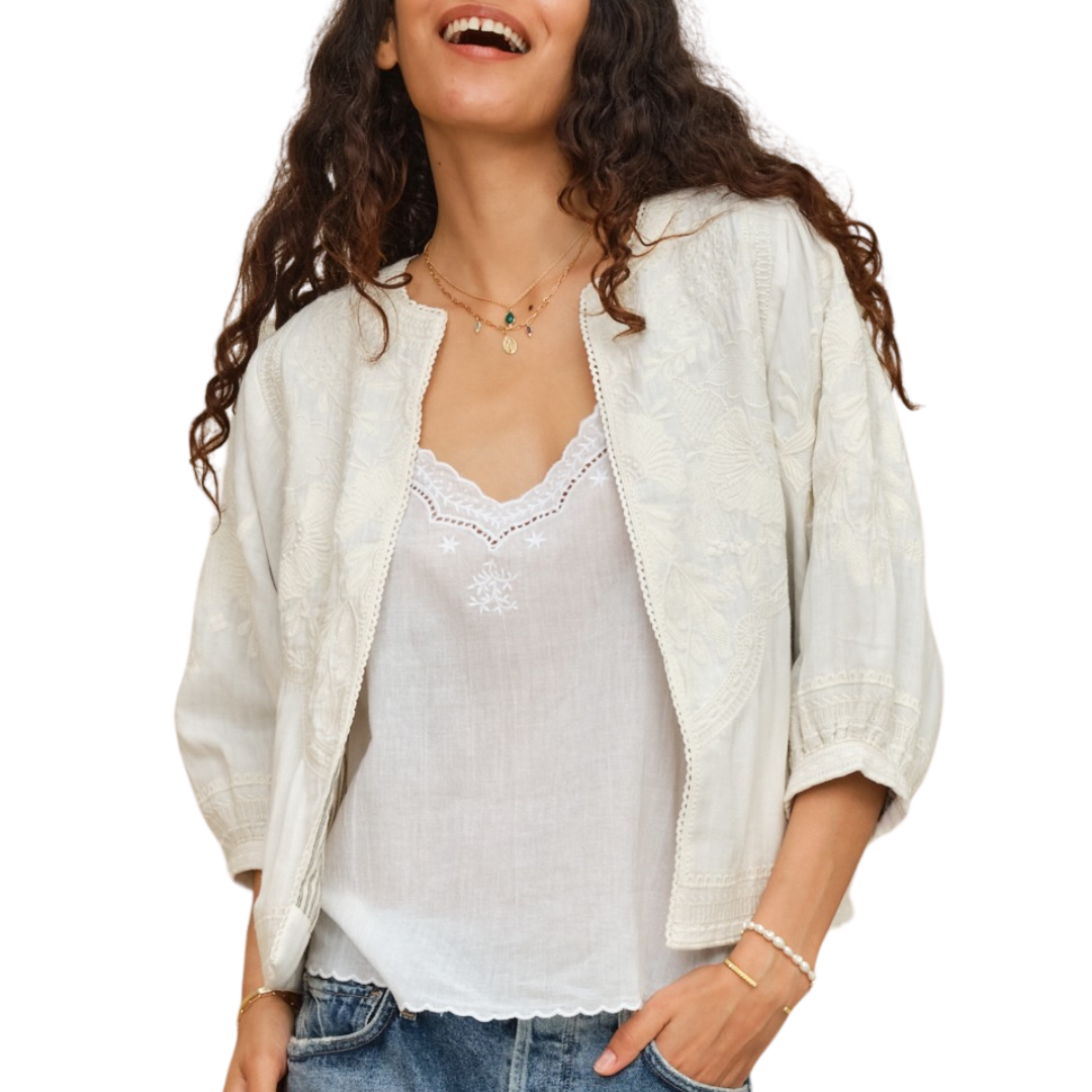 Avery Embroidered Jacket in Ivory