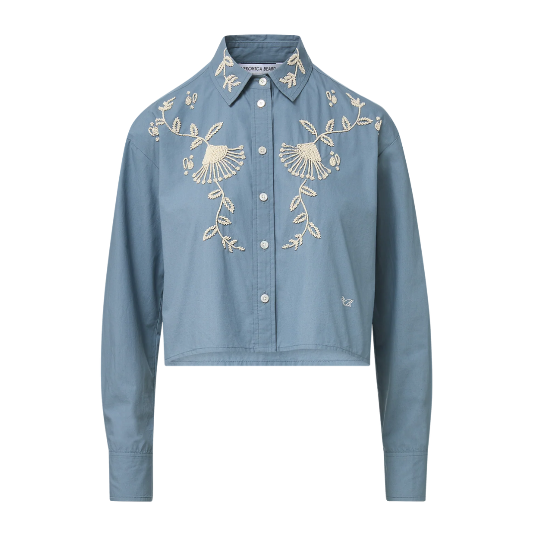 Aderes Beaded Button-Down Shirt in Blue Steel