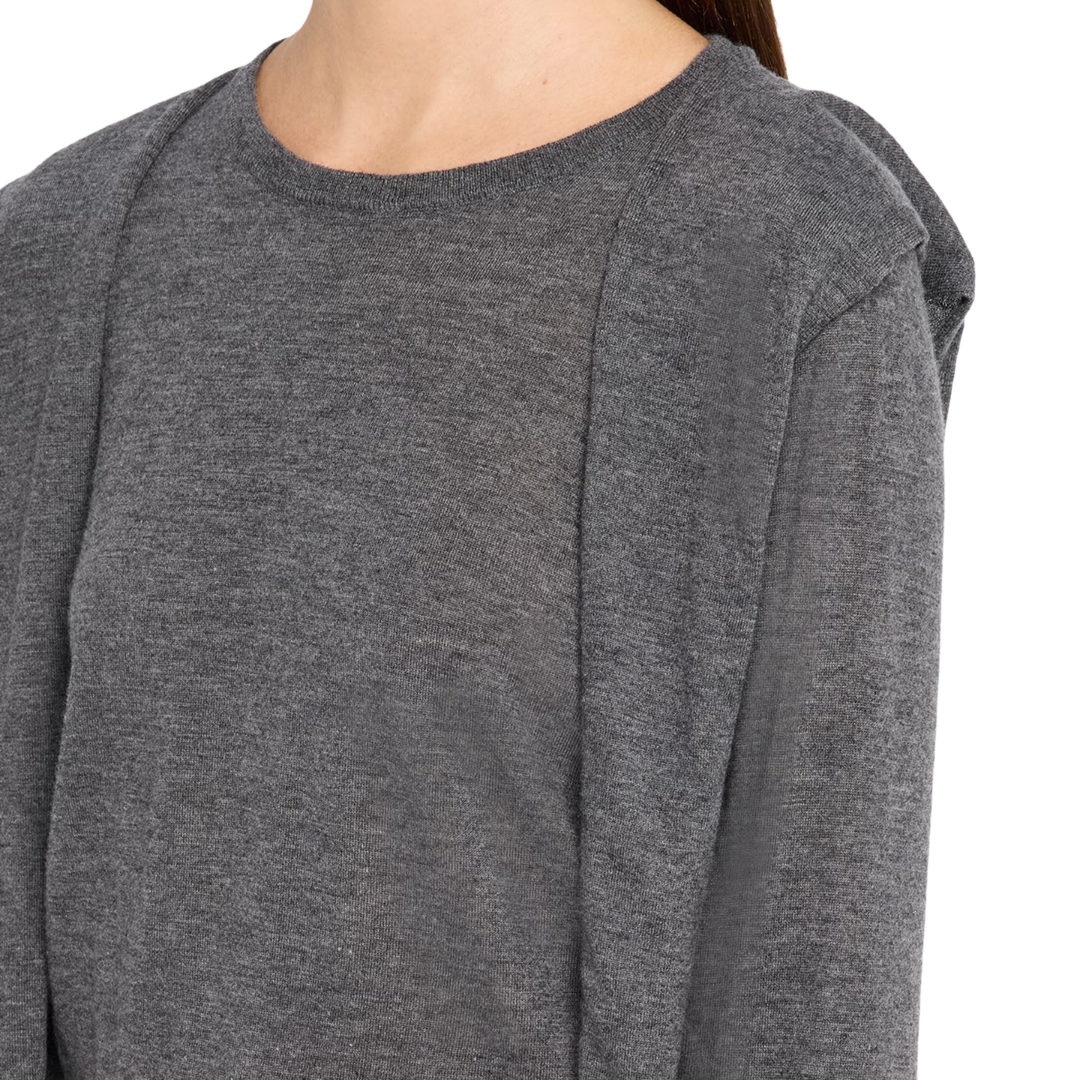 Long Sleeve Crew W/ Faux Tie Sleeves in Bankers' Grey