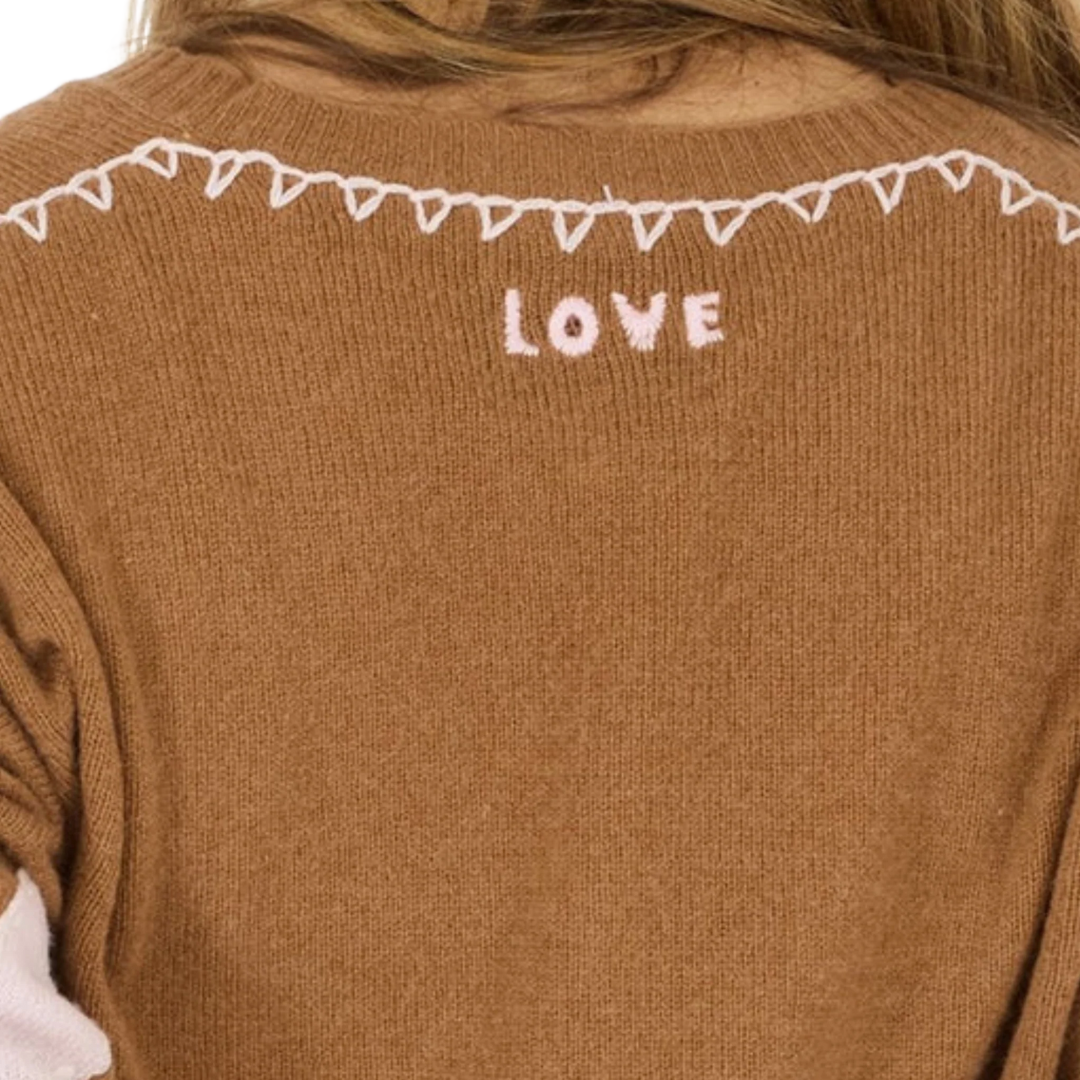 Deep V Neck Love Sweater in Sienna Brown