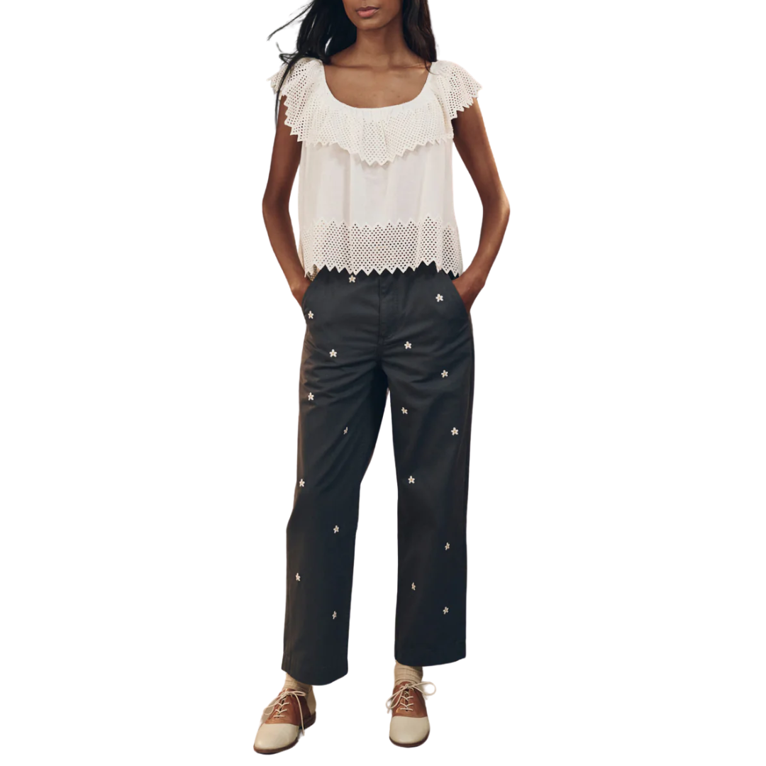 The Westport Top with Honeycomb Eyelet in White