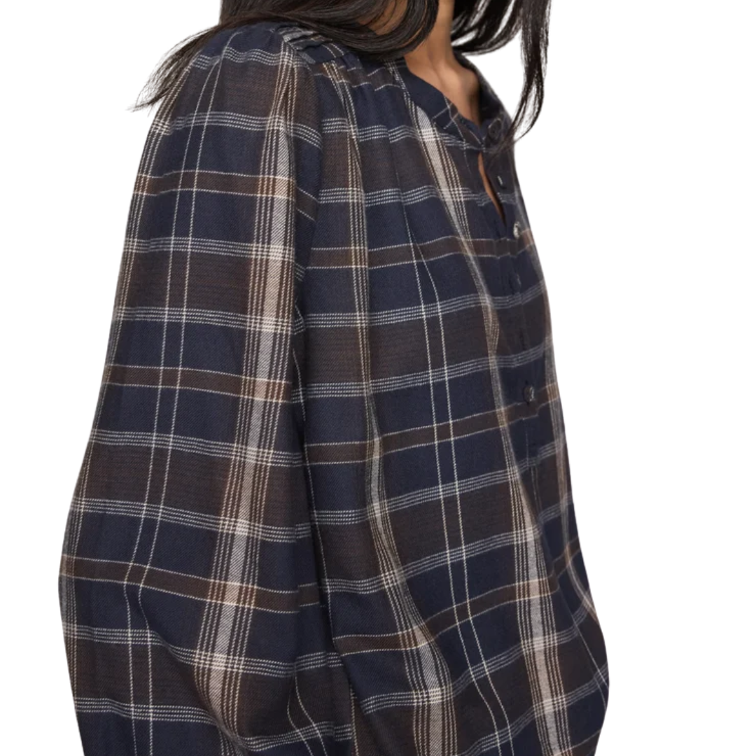 Autumn Plaid Henley Blouse in Eclipse