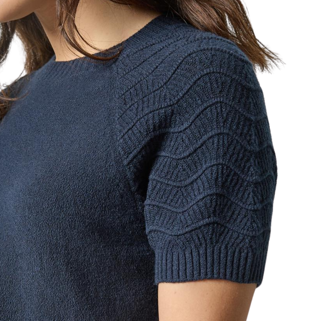 Textured Sleeve Sweater in Navy