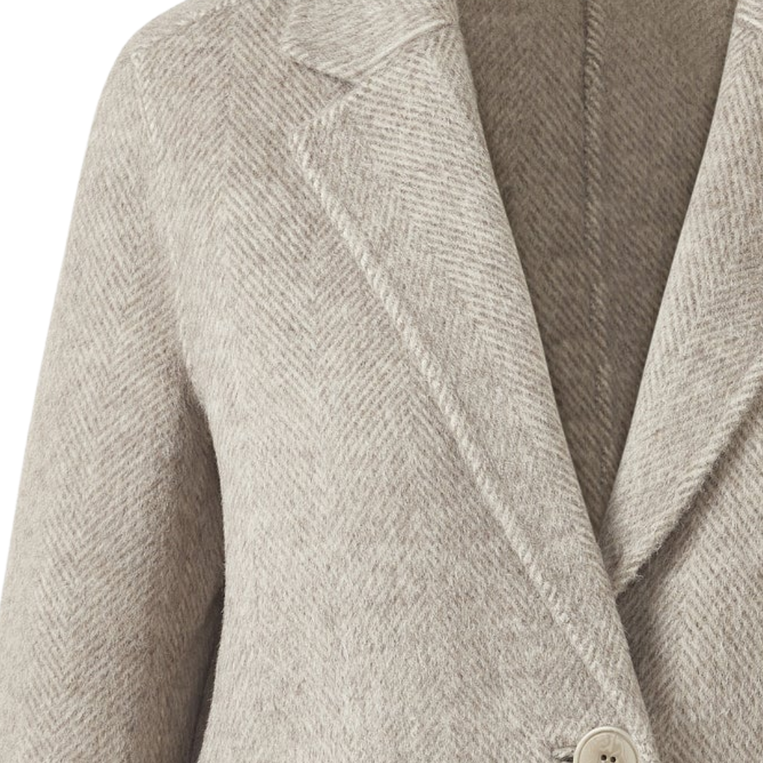 Brushed Herringbone Notch Collar Coat in Taupe Multi