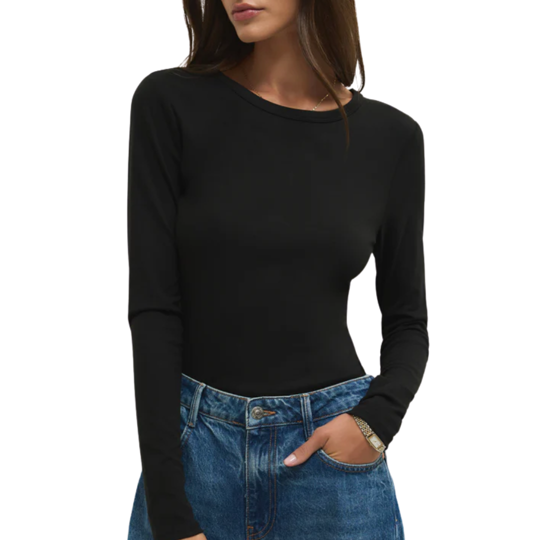 Second Skin Crew Long Sleeve Top in Black