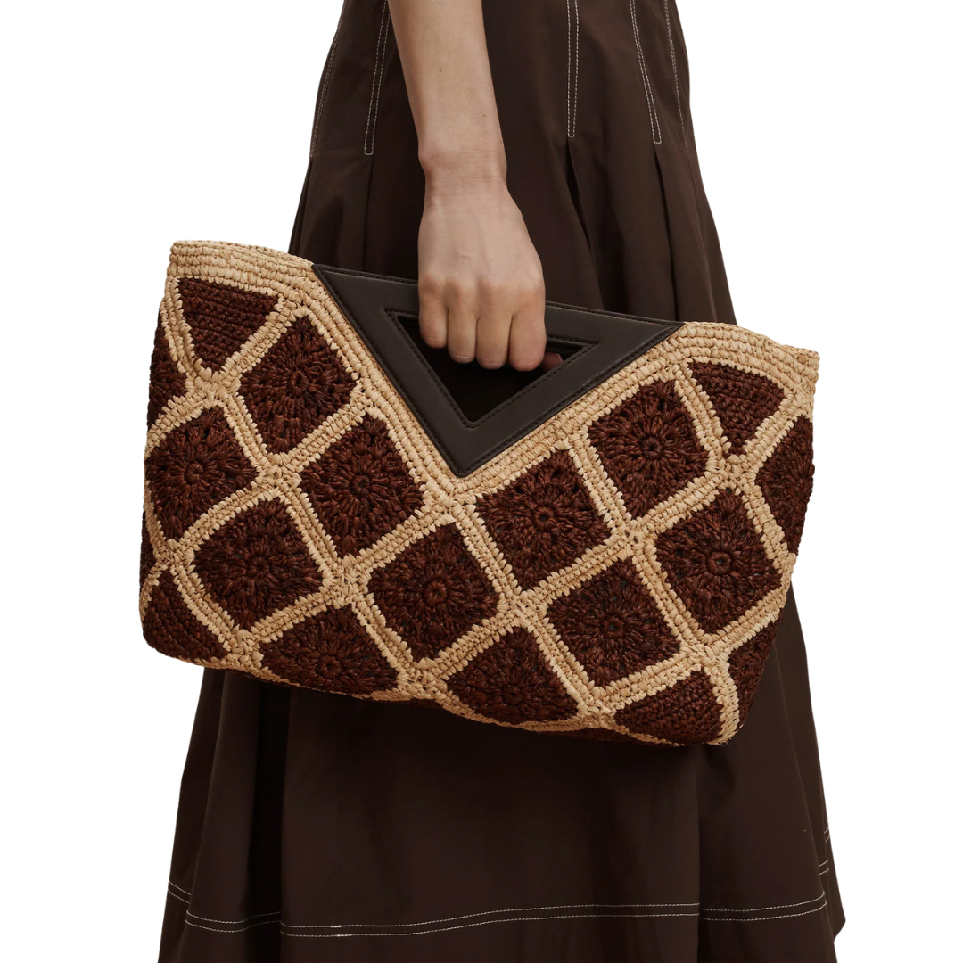 Raffia Vesper Clutch in Espresso Multi