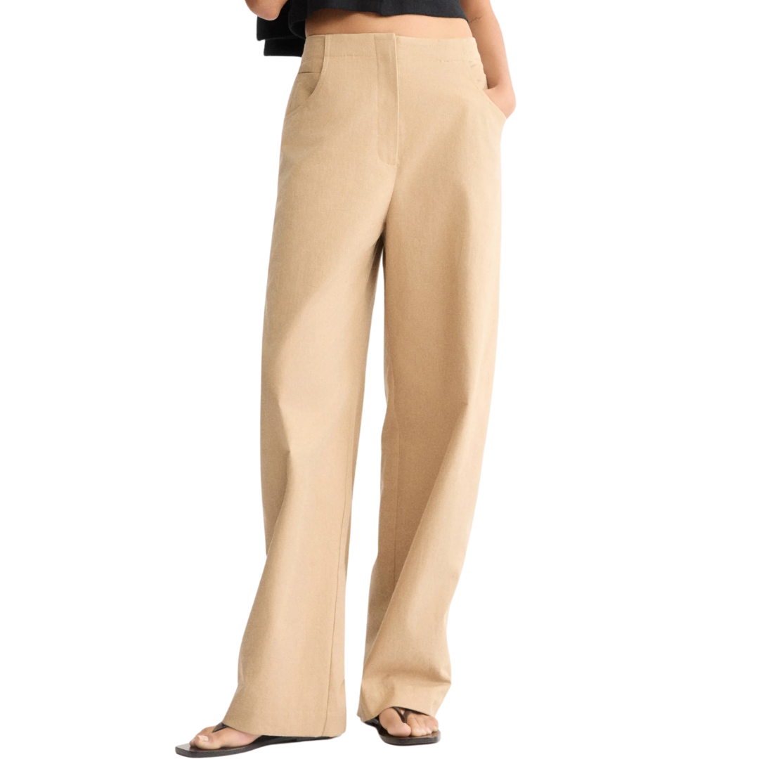 Leroy Flat Front Barrel Pants in Khaki