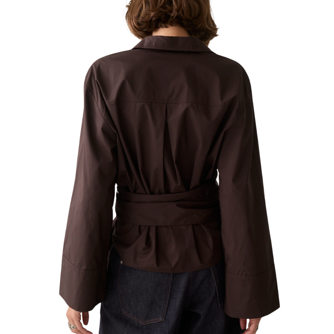 Wrap Blouse Crispy Poplin in Dark Chocolate