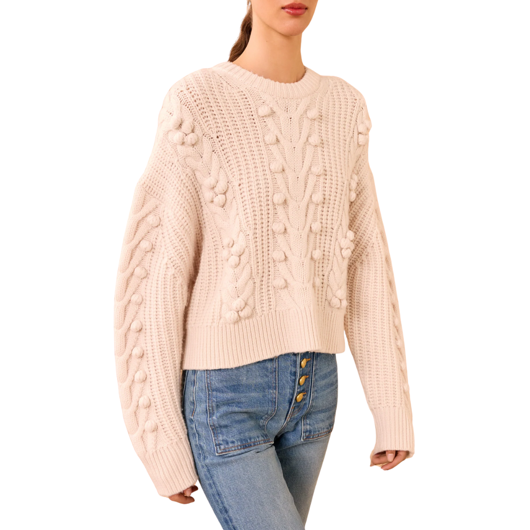Indra Cable Knit Pullover in Alabaster