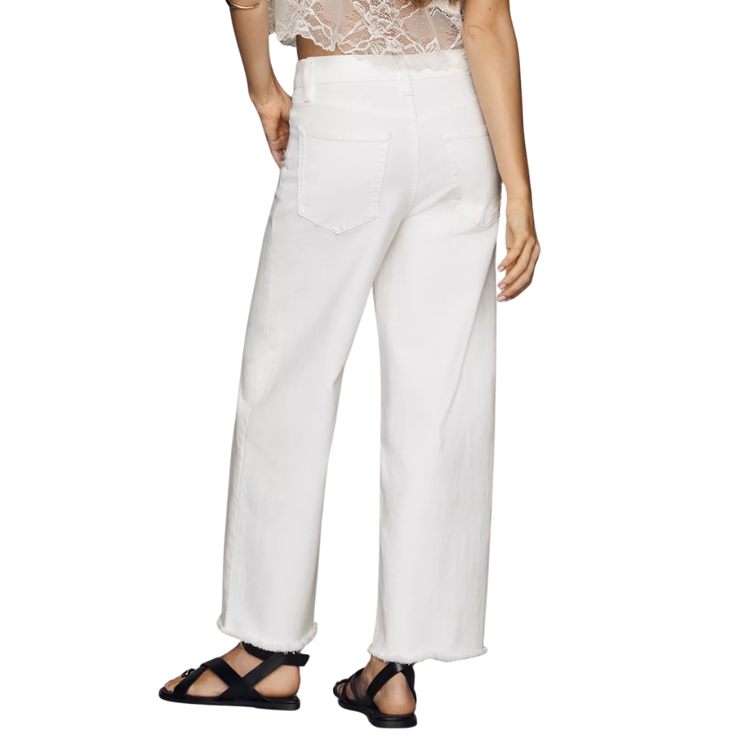 Le Slim Palazzo Crop in White Raw Fray