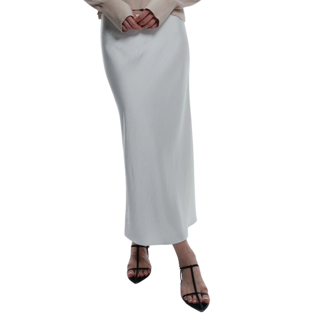 Talia Charmeuse Midi Skirt in Ivory