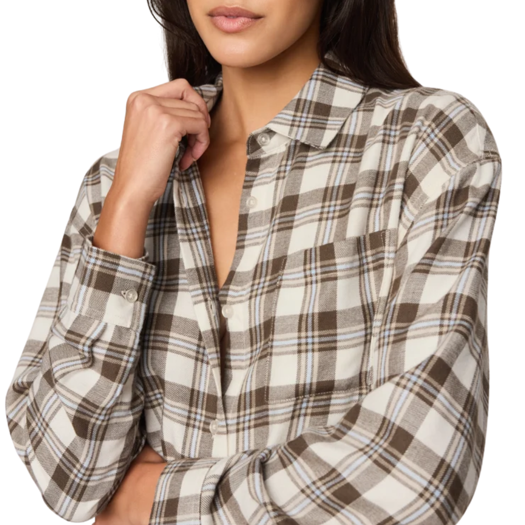 River Plaid Button Up in Cocoa Bean