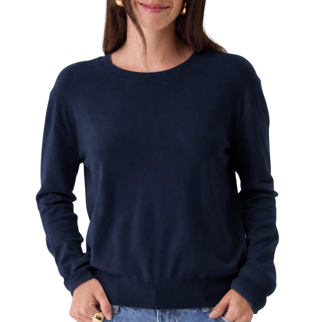 Organic Cotton Knit L/S Crewneck in Marine