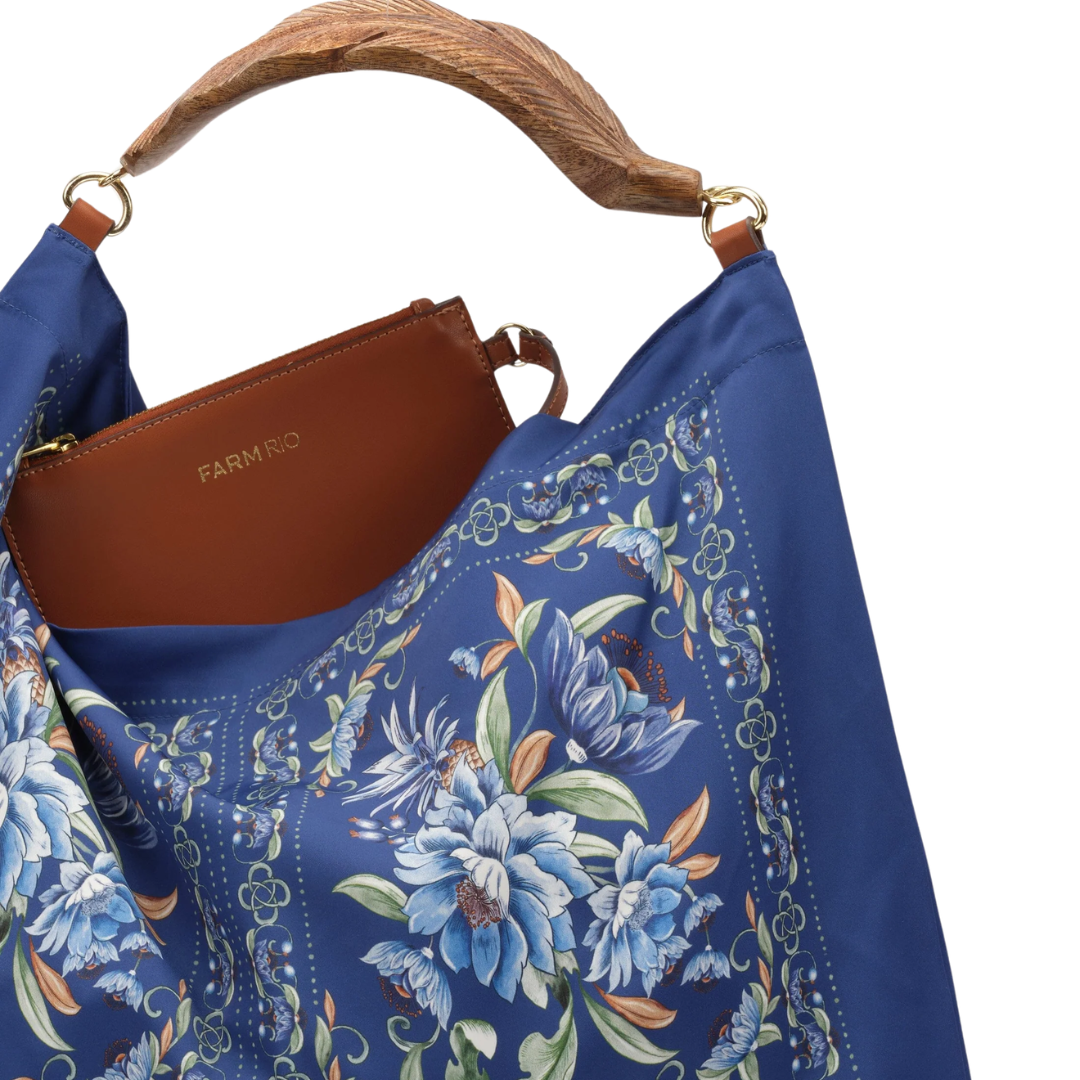 Satin Scarf Small Bag in Blue Flowers