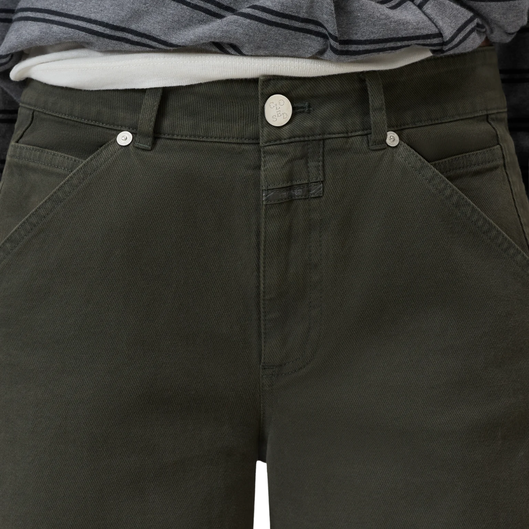 Bouna Wide Cotton-Stretch Pants in Juniper Green