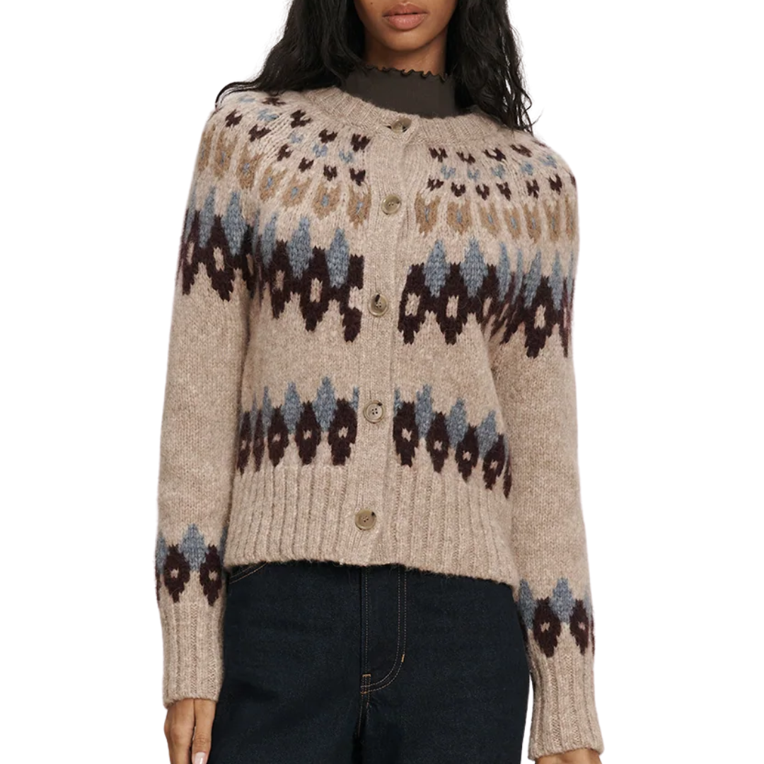 Christina Fairisle Cardigan in Oatmeal Melange Multi