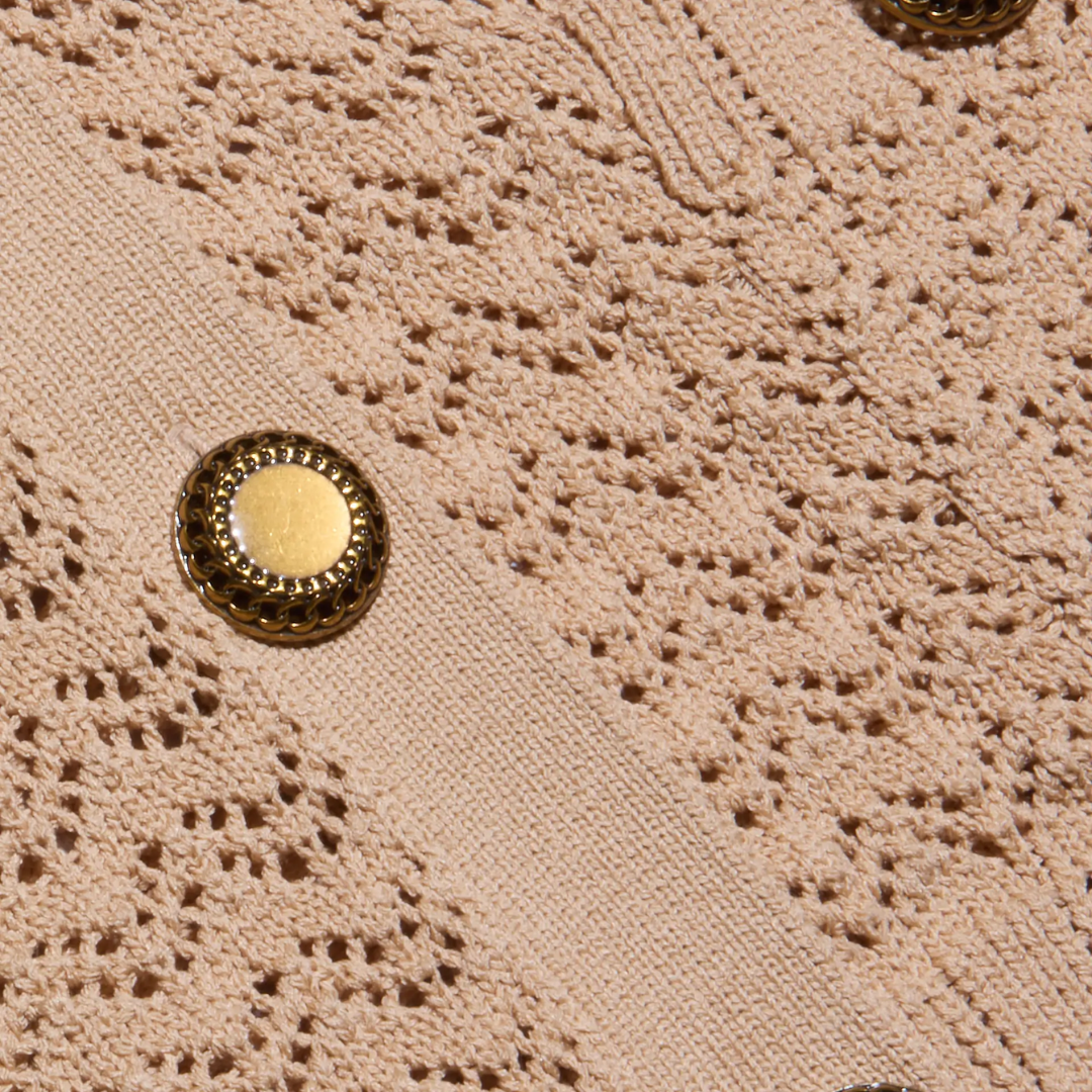Orla Pointelle Knit Cardigan in Light Cappuccino/Gold