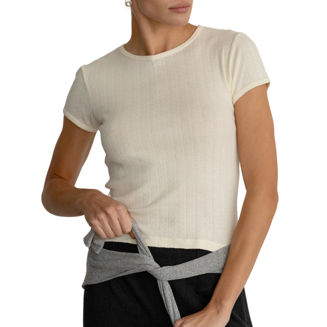 The Pointelle Baby Tee in Creme