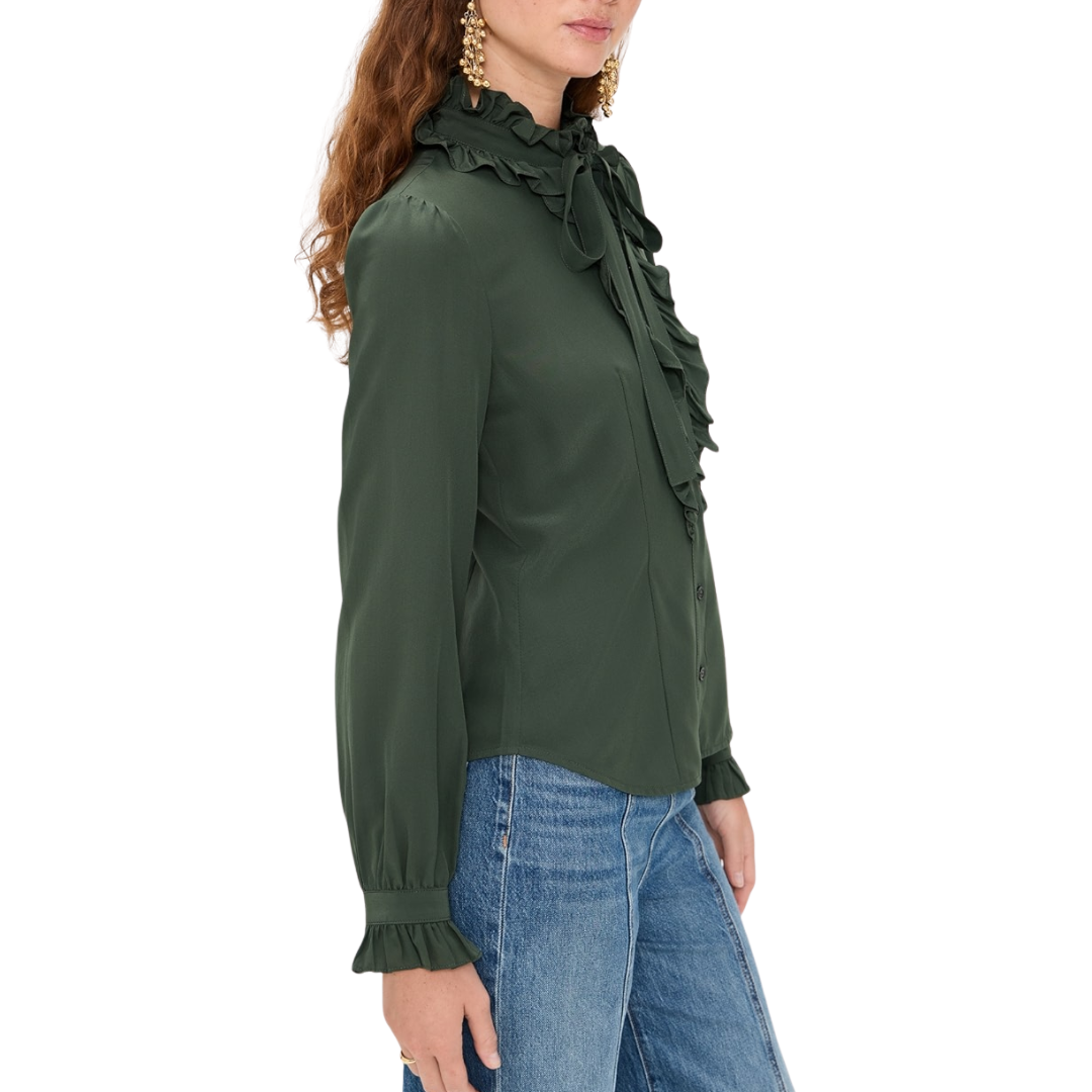 Catroux Silk Long Sleeve Blouse in Cypress