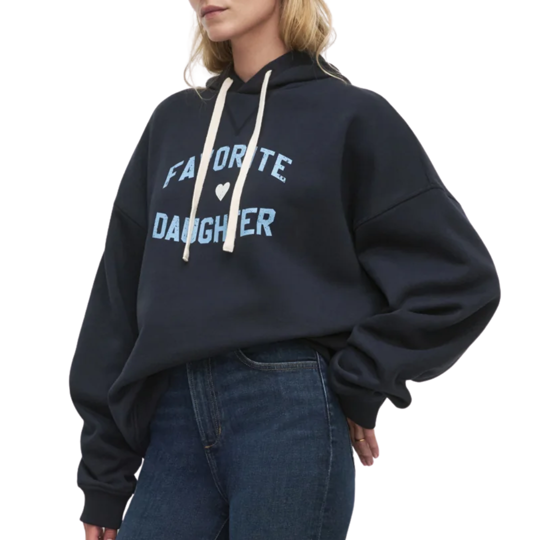 Favorite Daughter Heart Hoodie in Navy Light Blue