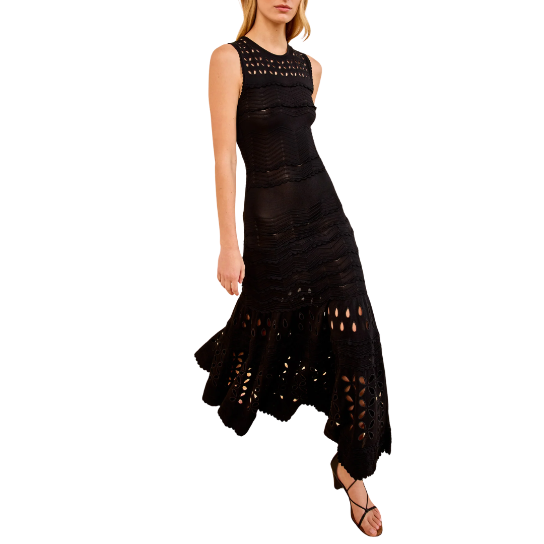 Lakshmi Eyelet Knit Dress in Noir